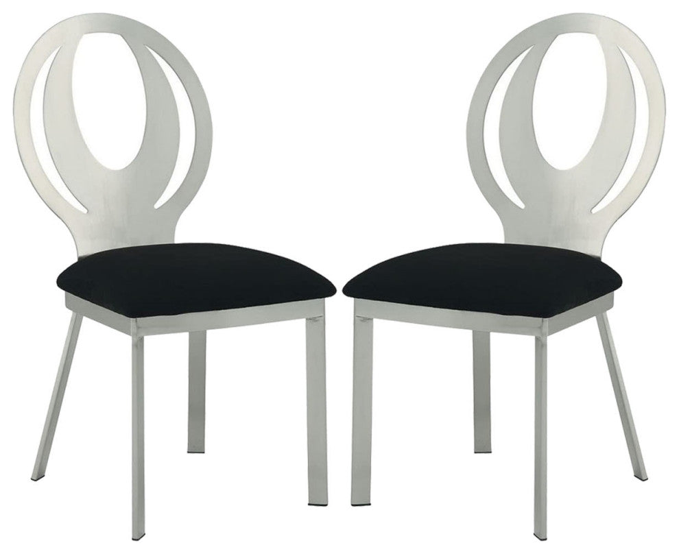 Set of 2 Microfiber and Metal Side Chairs, Silver and Black Finish