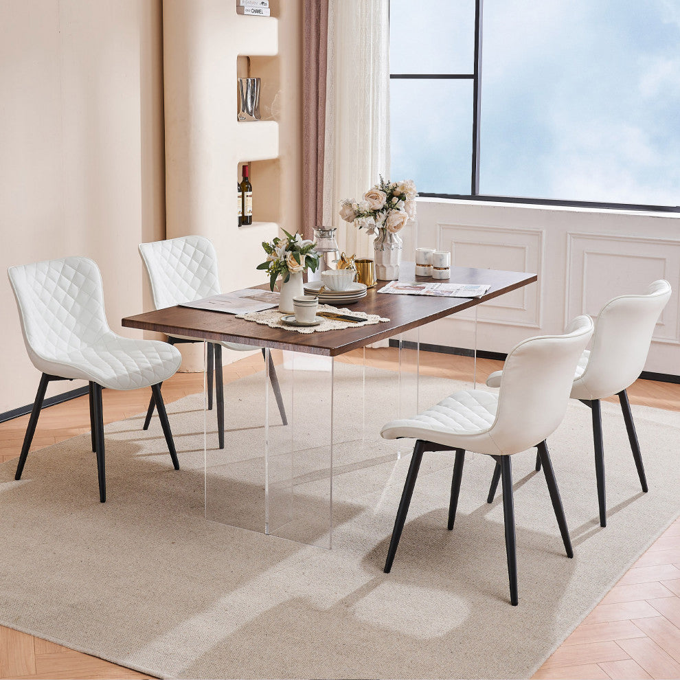 Younike Faux Leather Dining Chair, Diamond Pattern Set of 2, White
