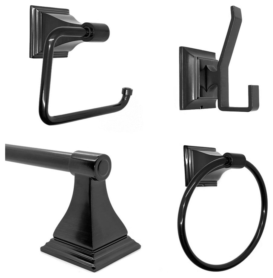Arista Leonard Collection 4-Piece Bathroom Accessory Set in Flat Matte Black