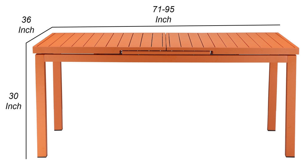 Benzara BM287738 Meta 95" Extendable Dining Table, Orange Aluminum Frame