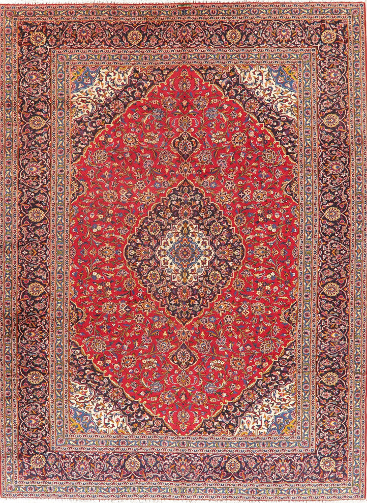 Consigned, Handmade Oriental Persian Vintage-Style Area Rug, Red, 10x13