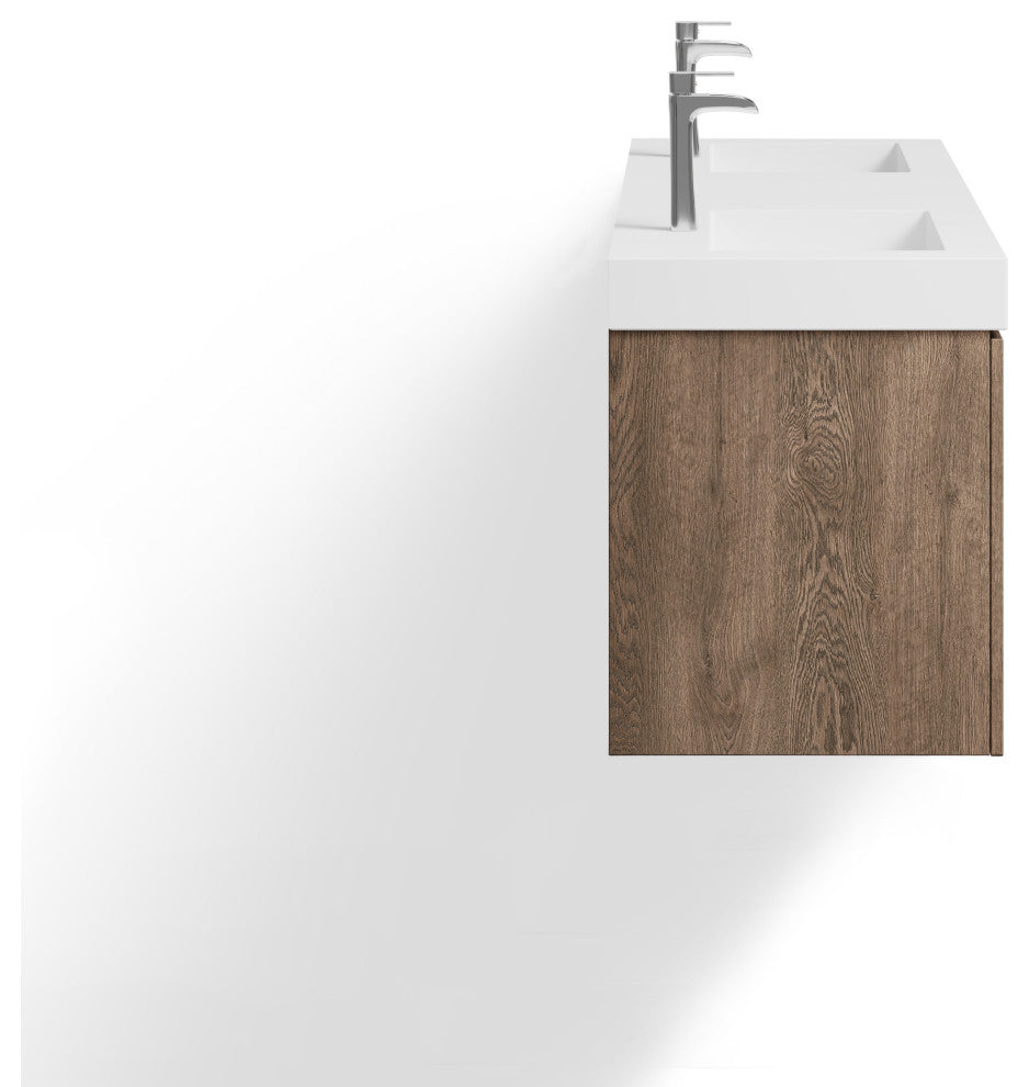 Boutique Bath Vanity, Butternut, 60", Double Sink, Wall Mount