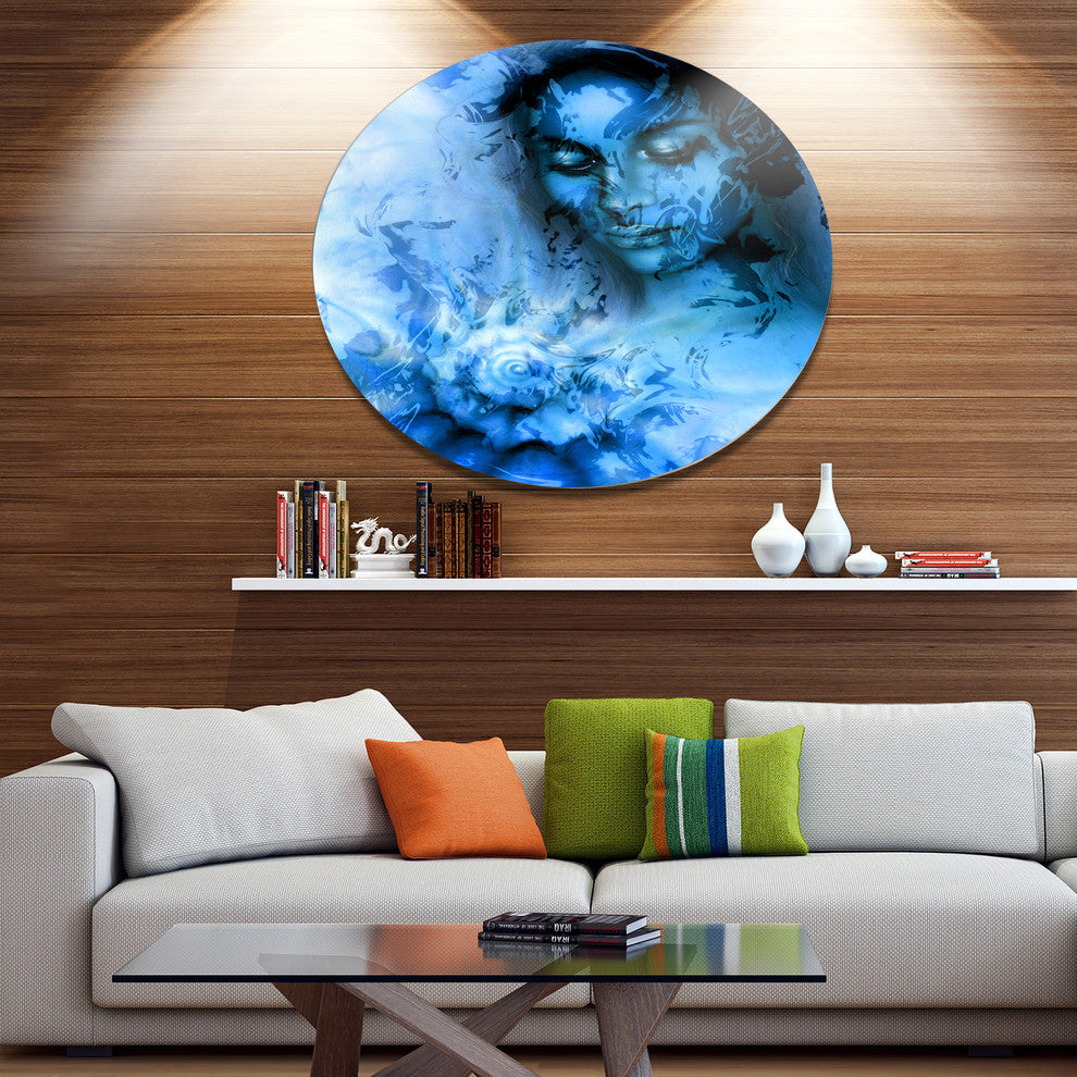 Young Woman With Closed Eyes, Modern Portrait Round Wall Art, 11"