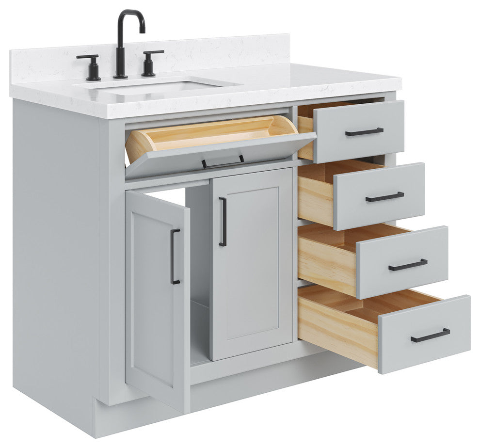 Ariel Hepburn 42" Single Rectangle Sink Vanity, Carrara Quartz