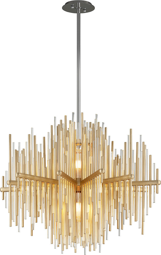 Theory 40" LED Pendant, Gold Leaf With Polished Stainless Accents