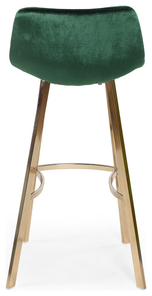 GDF Studio Rex Faux Snake Leather Brown Bar Stools, Set of 2, Emerald/Champagne Gold