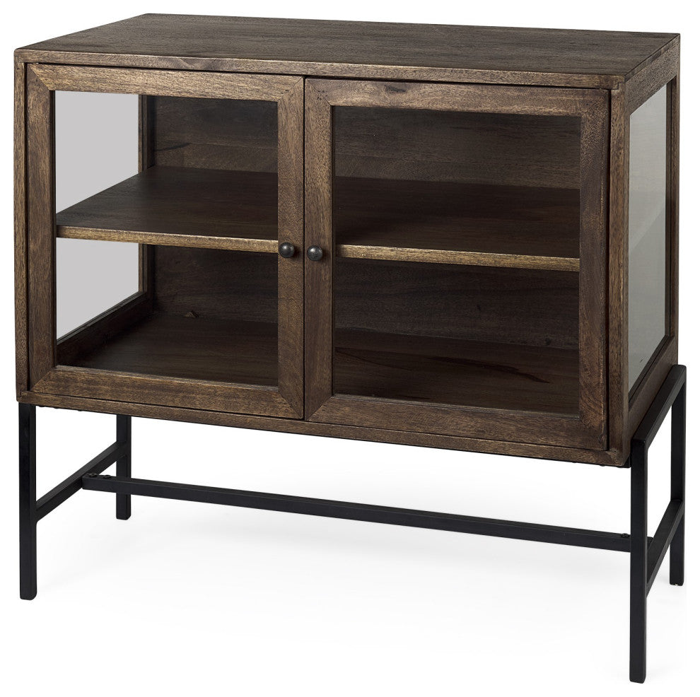 Rustic Dark Brown Two Door Shadowbox Cabinet
