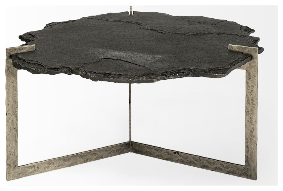 Shale 37" Irregular Live-Edge Black Slate WithFlat Iron Base Coffee Table
