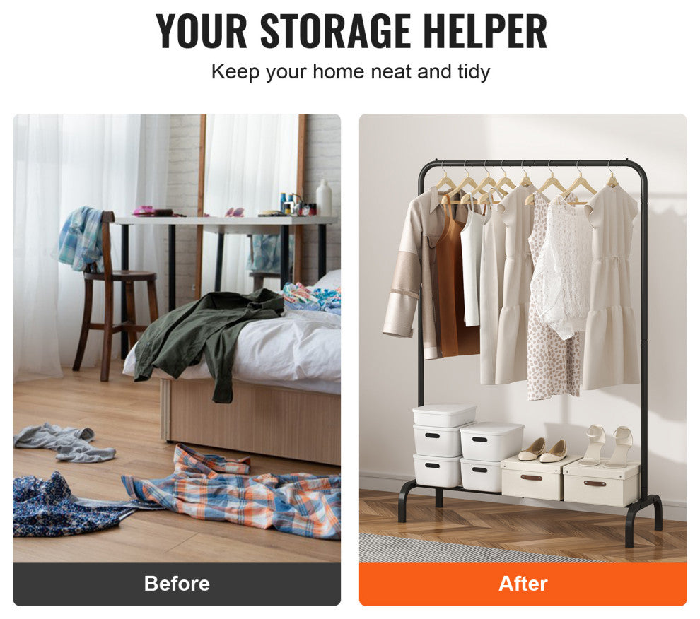VEVOR Clothes Rack Heavy Duty Clothing Garment Rack With Hanging Rod Bedroom