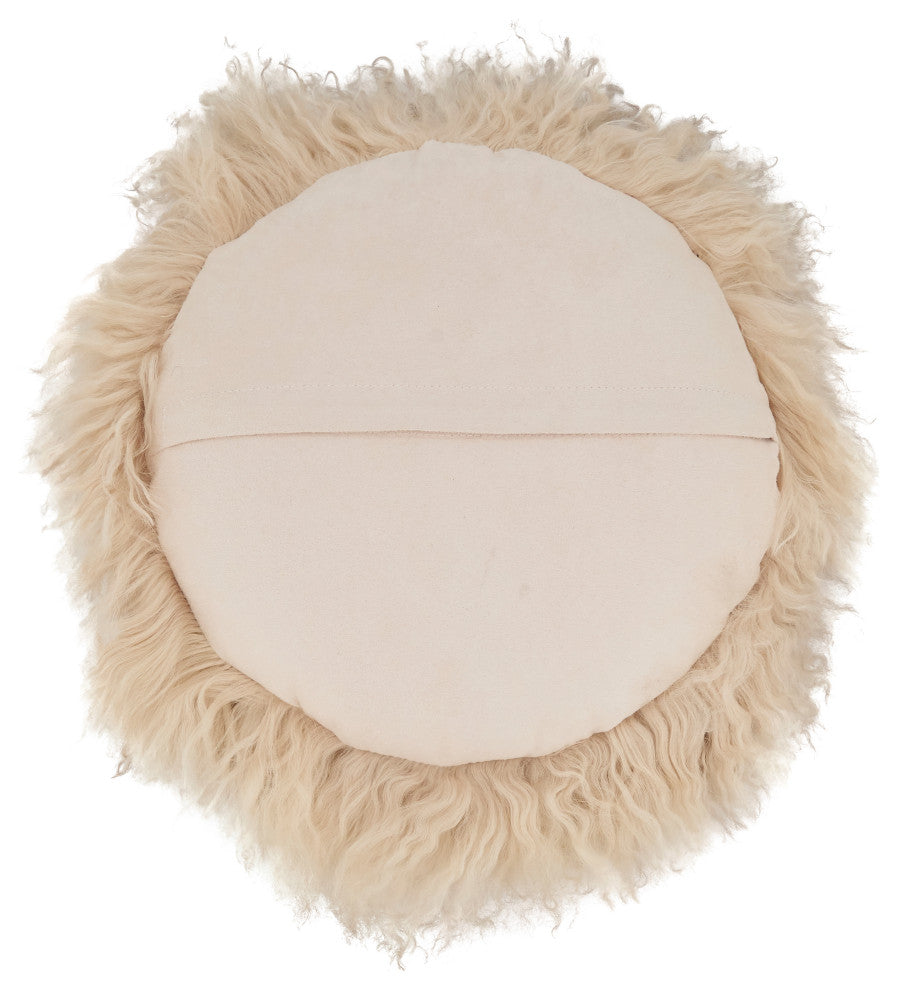 Mongolian Lamb Fur Poly Filled Throw Pillow, Oyster, 13"x13"
