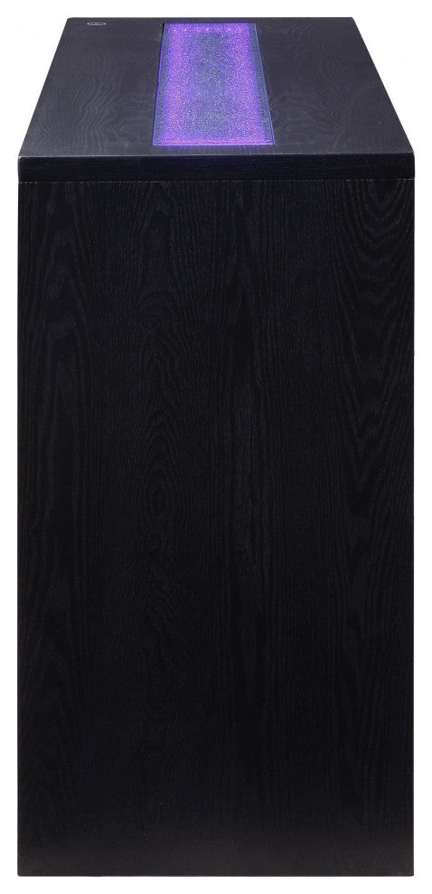 HomeRoots 18" X 52" X 34" Black Wood LED Glass Server