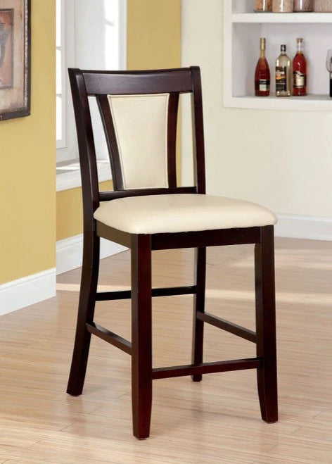 Benzara BM166180 Padded Ivory Seat Wooden Side Chair ,Set of 2, Cherry Brown