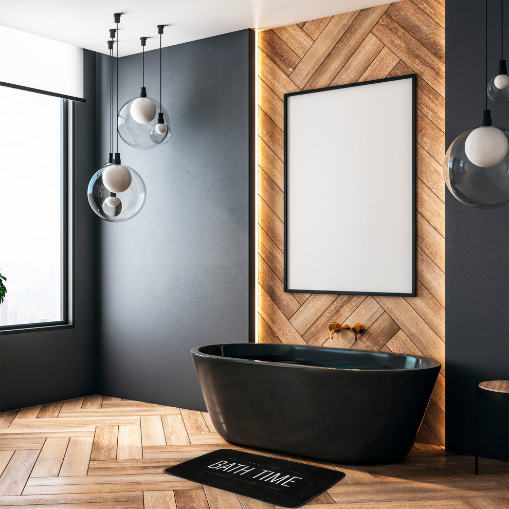 Bathroom Accessories Bath Time Collection, Black, Set Bathmat and Contour Rug