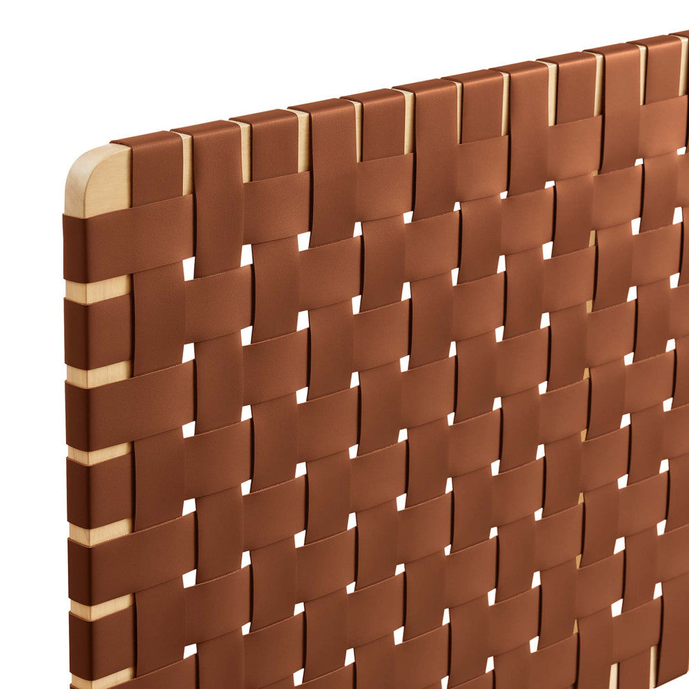 Sparta Weave Wall-Mount Vegan Leather Queen Headboard, Natural Brown