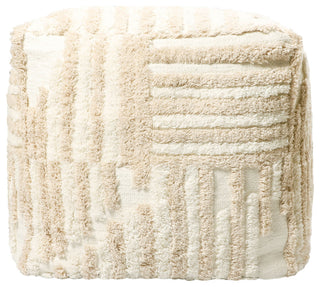 Stacy Garcia Beige/Cream Modern Striped Cube Pouf, 18"x18"x18"
