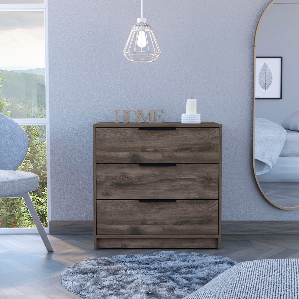 Washington 3 Drawer Dresser with Metal Handles, Dark Brown