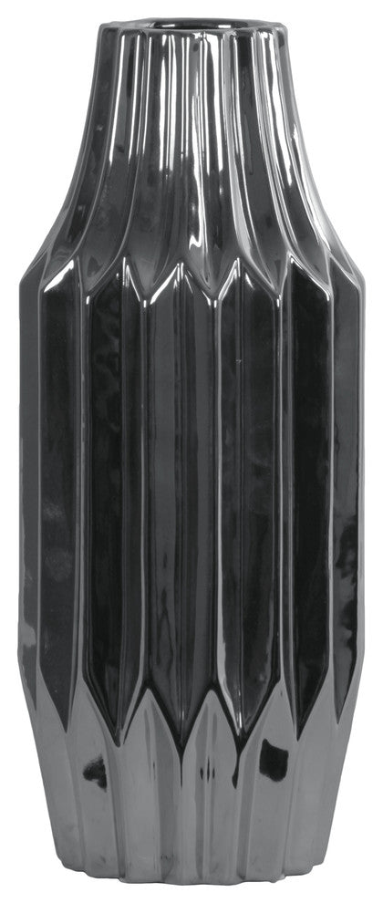 Round Patterned Vase, Broad Mouth, Short Neck and Tapered Bottom, Silver, Small