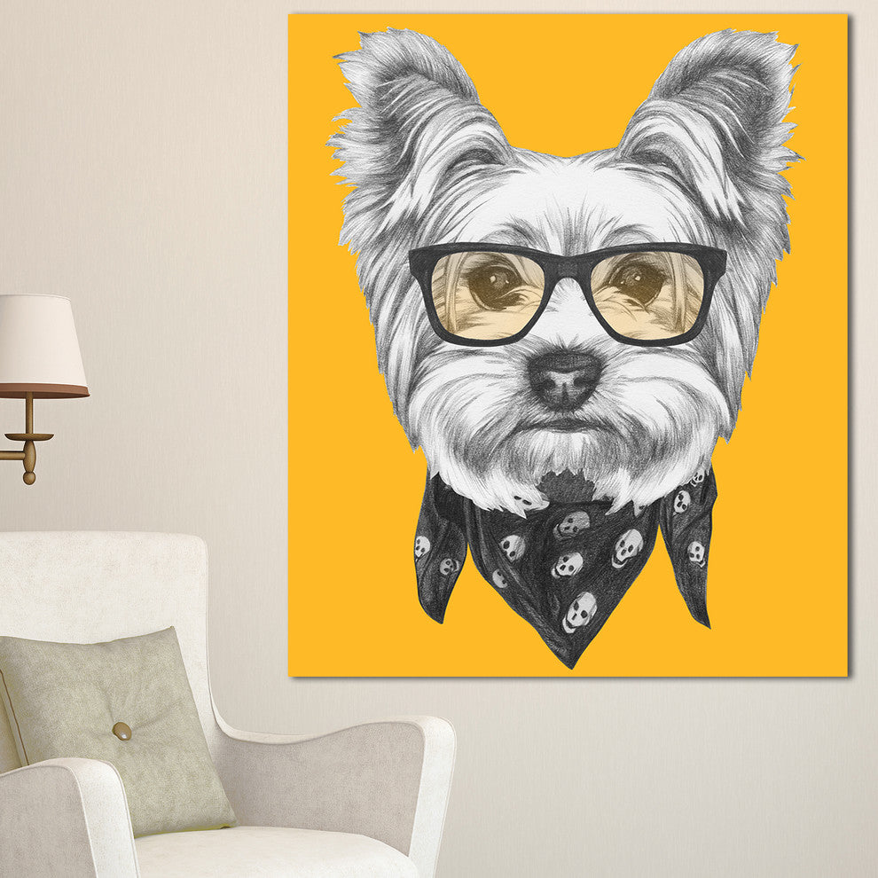 Funny Terrier Dog with Glasses, Animal Canvas Art Print, 30"x40"