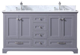 Dukes 60" Dark Gray Double Bath Vanity Cabinet Carrara Marble Top Square Sinks