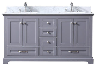 Dukes 60" Dark Gray Double Bath Vanity Cabinet Carrara Marble Top Square Sinks