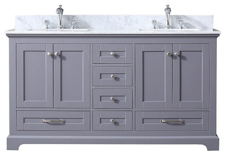 Dukes 60" Dark Gray Double Bath Vanity Cabinet Carrara Marble Top Square Sinks