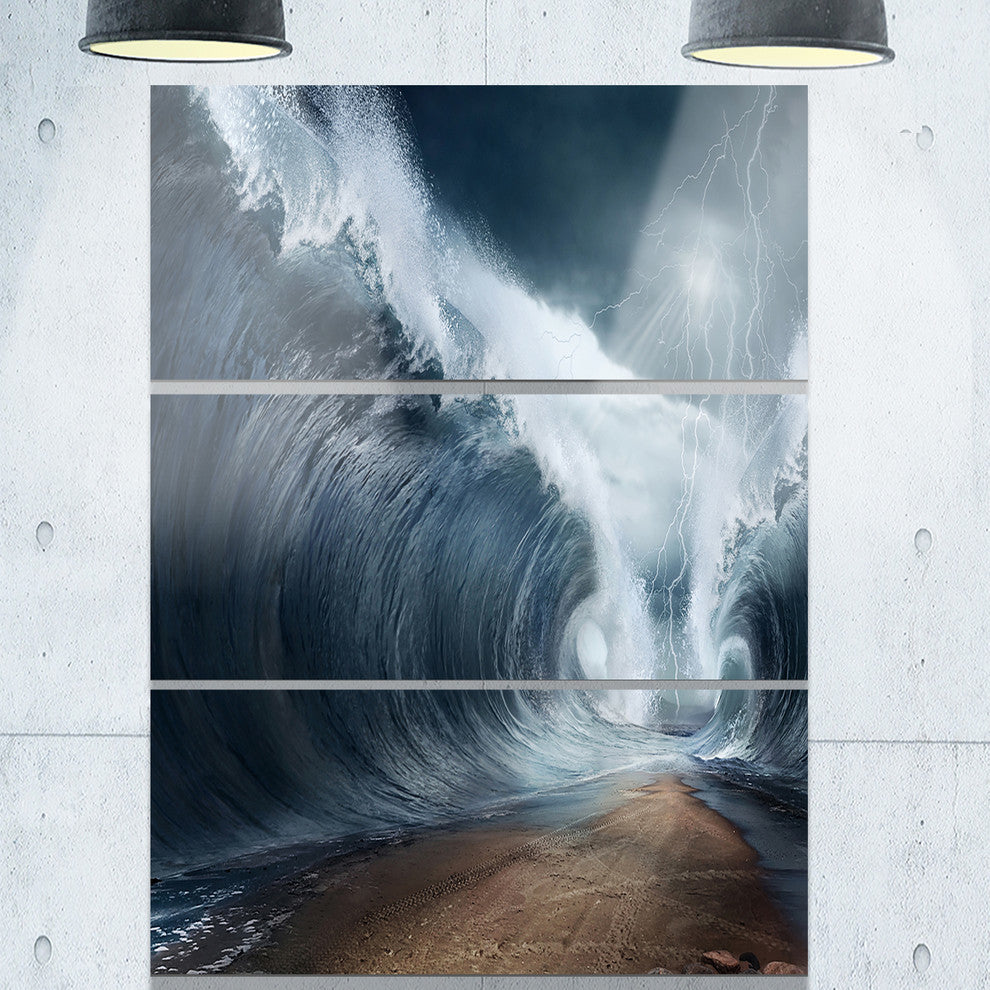 "Waves Over the Parted Sea Path" Metal Wall Art, 3 Panels, 28"x36"