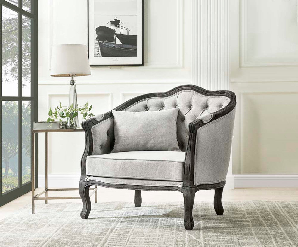Acme Samael Chair With Pillow Gray Linen and Dark Brown Finish