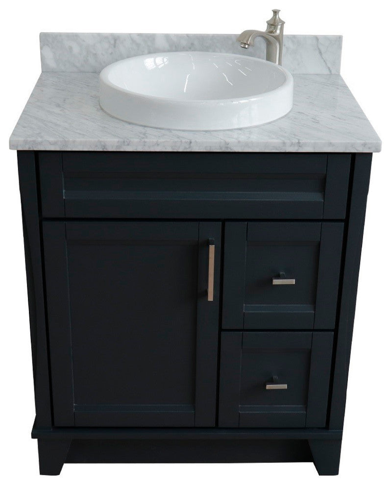 31" Single Sink Vanity, Dark Gray Finish With White Carrara Marble