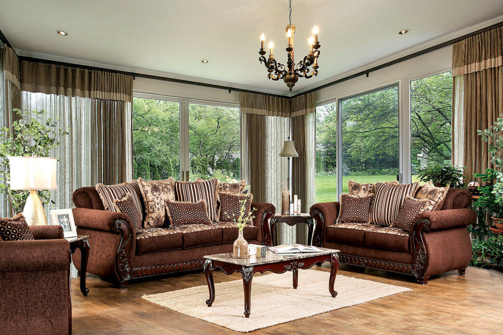 Fabric Upholstered Loveseats with Rolled Arms Design, Loveseat