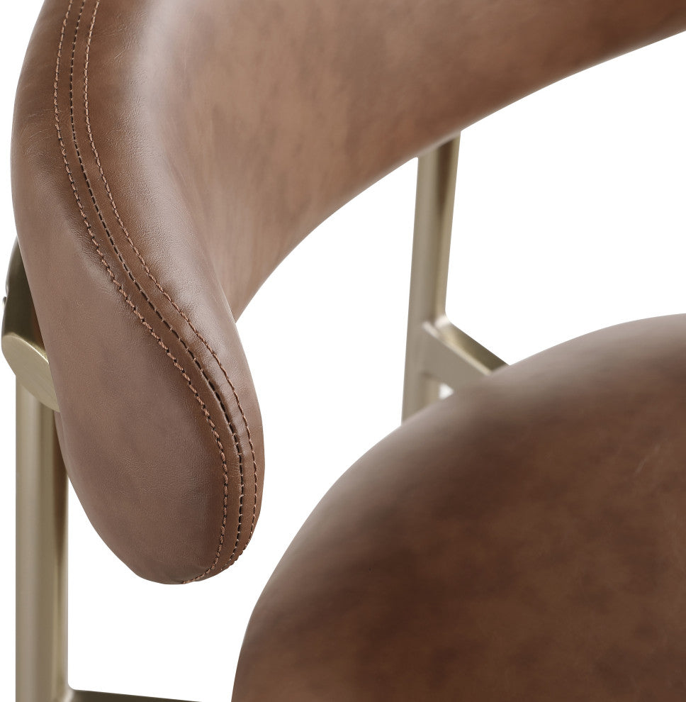 Lupita Upholstered Counter Stool, Brown, Vegan Leather, Brushed Gold, Set of 2