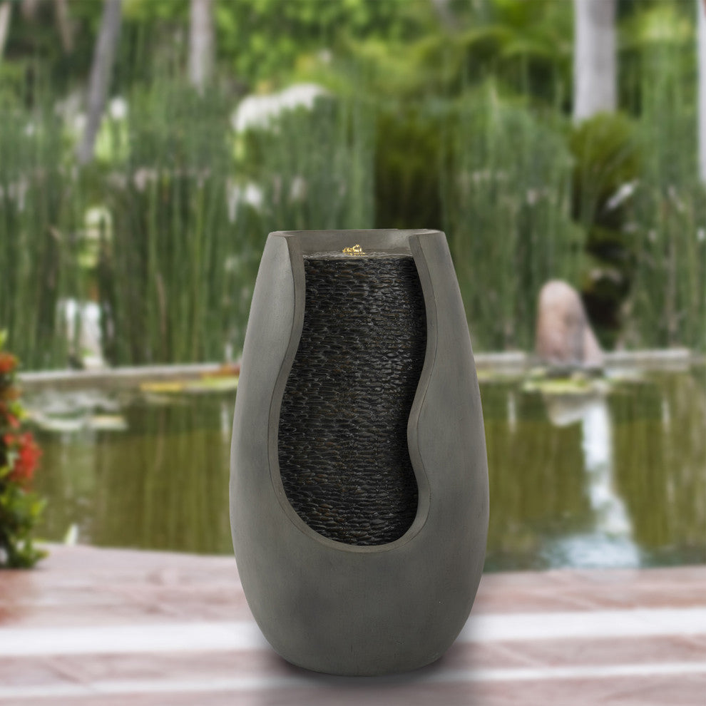 Pure Garden 14" Modern Concrete Pot Outdoor Zen Fountain