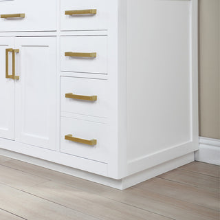 Gavino Vanity With Grain White Composite Stone Top, White/Brushed Gold, 84", With Mirror