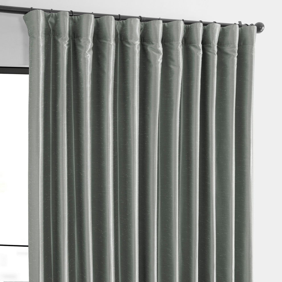 Blackout Extra Wide Vintage Textured Faux Dupioni Curtain, Silver, 100"x96"