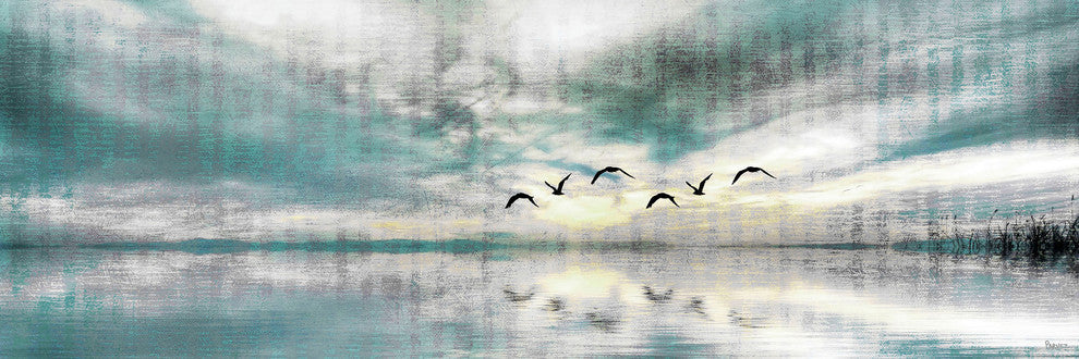 "Birds Skylight II" Painting Print on Wrapped Canvas, 60"x20"