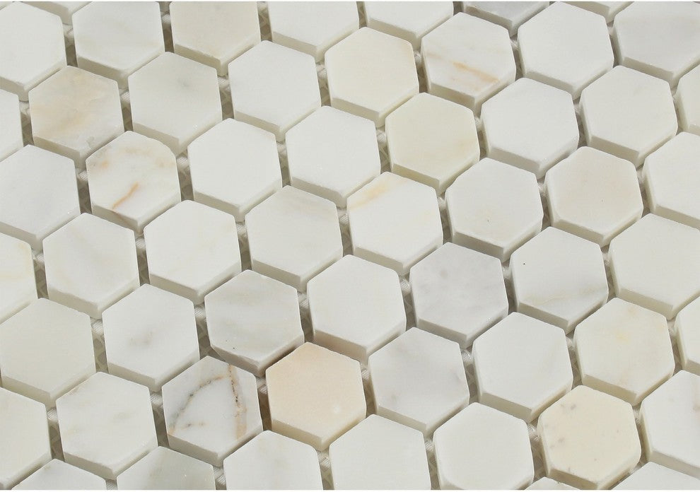 Calacatta Gold Marble Honed 1" Mini Hexagon Mosaic Tile