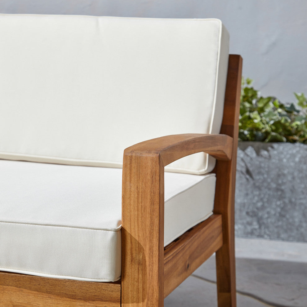 GDF Studio 4-Piece Parma Outdoor Wood Chat Set, Beige