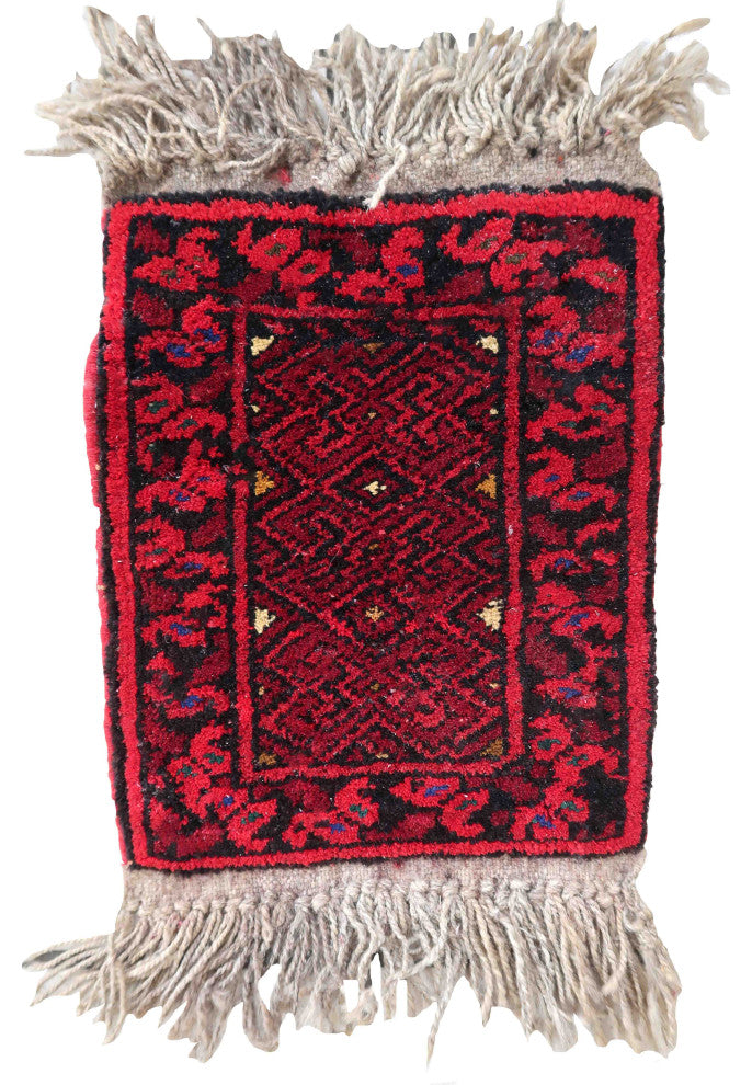 Handmade Vintage Afghan Ersari Mat 0.7'x0.9', 24cmx29cm, 1970s