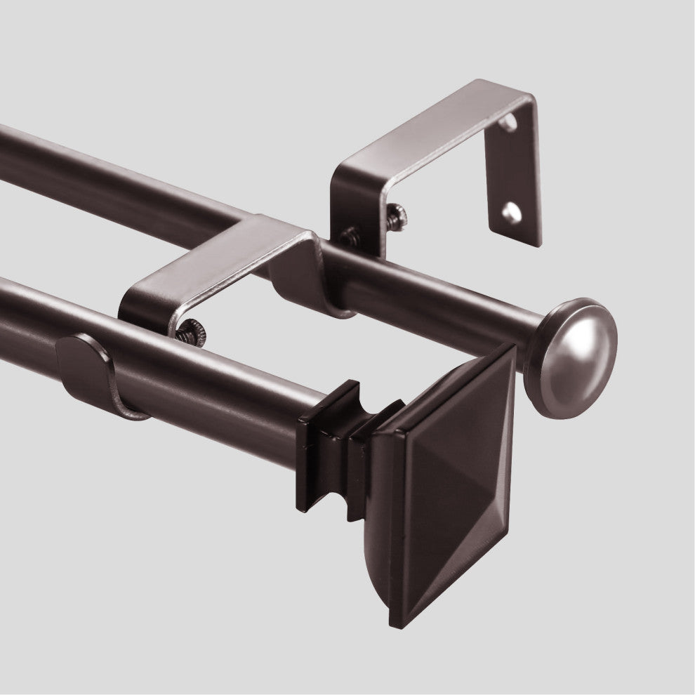 Square Urn Adjustable Double Curtain Rod Set, 5/8", Bronze, 28"-48"