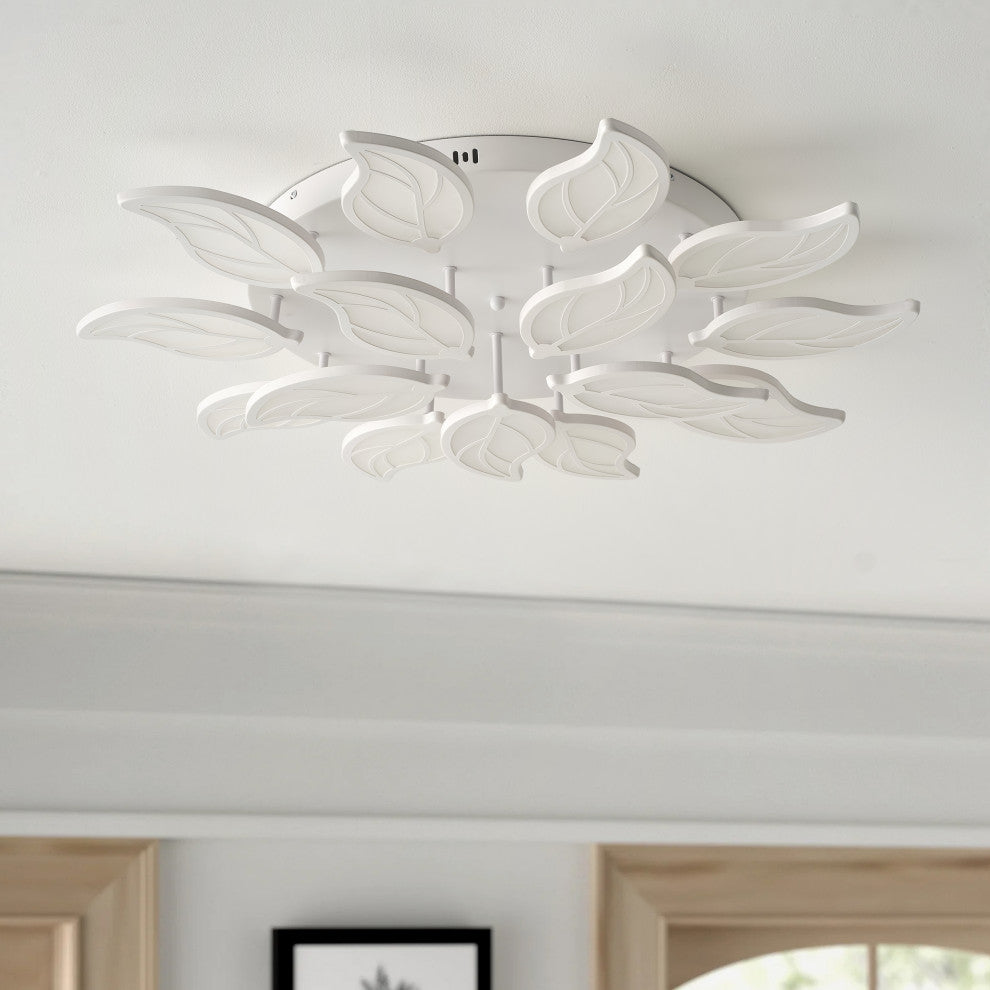 Modern White Multi-Light Leaf Shape Semi Flush Mount LED Ceiling Light