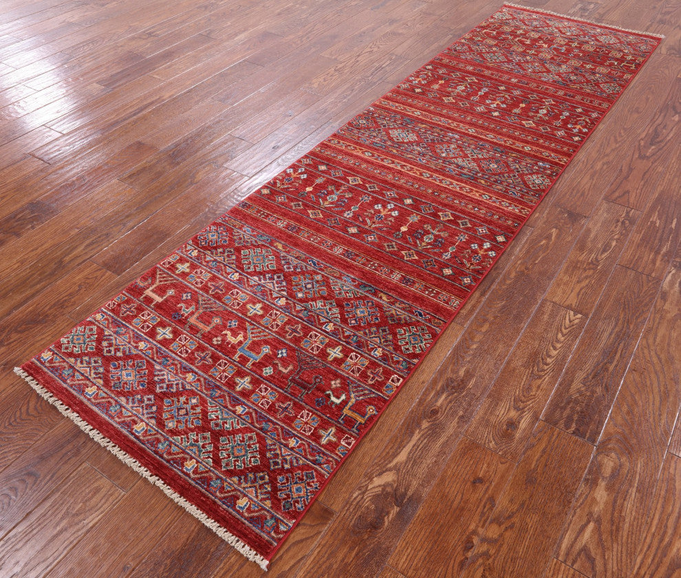 Runner Tribal Persian Gabbeh Hand-Knotted Rug 2' 7" X 9' 4" Q5394