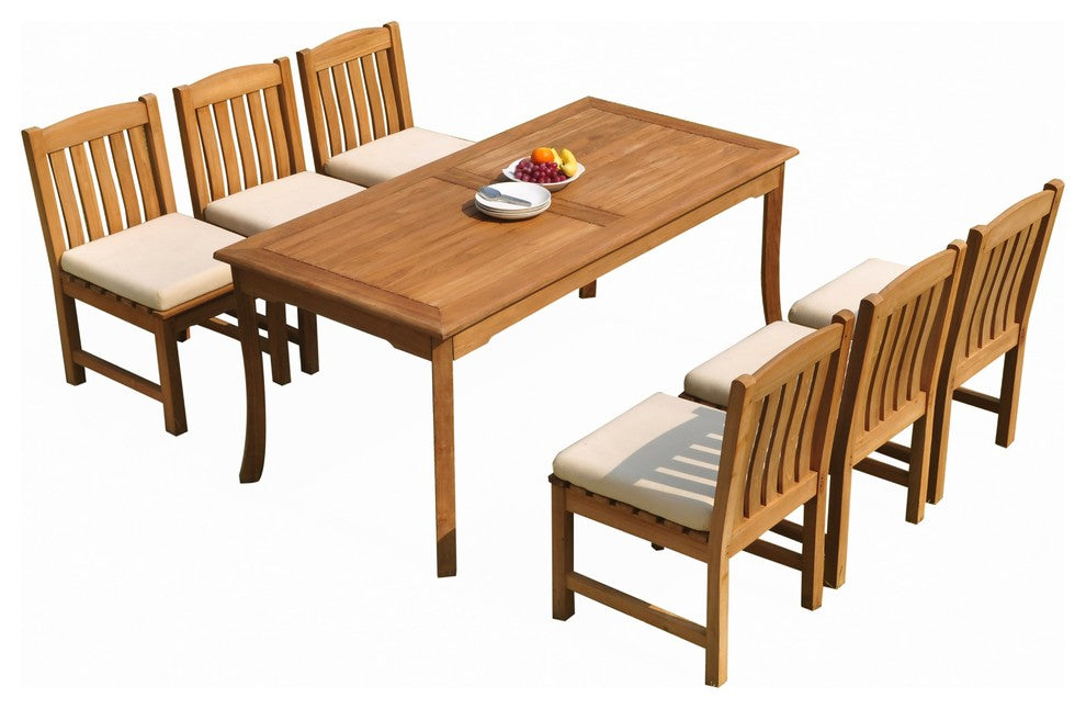 7-Piece Outdoor Teak Dining Set: 71" Rectangle Table, 6 Devon Armless Chairs