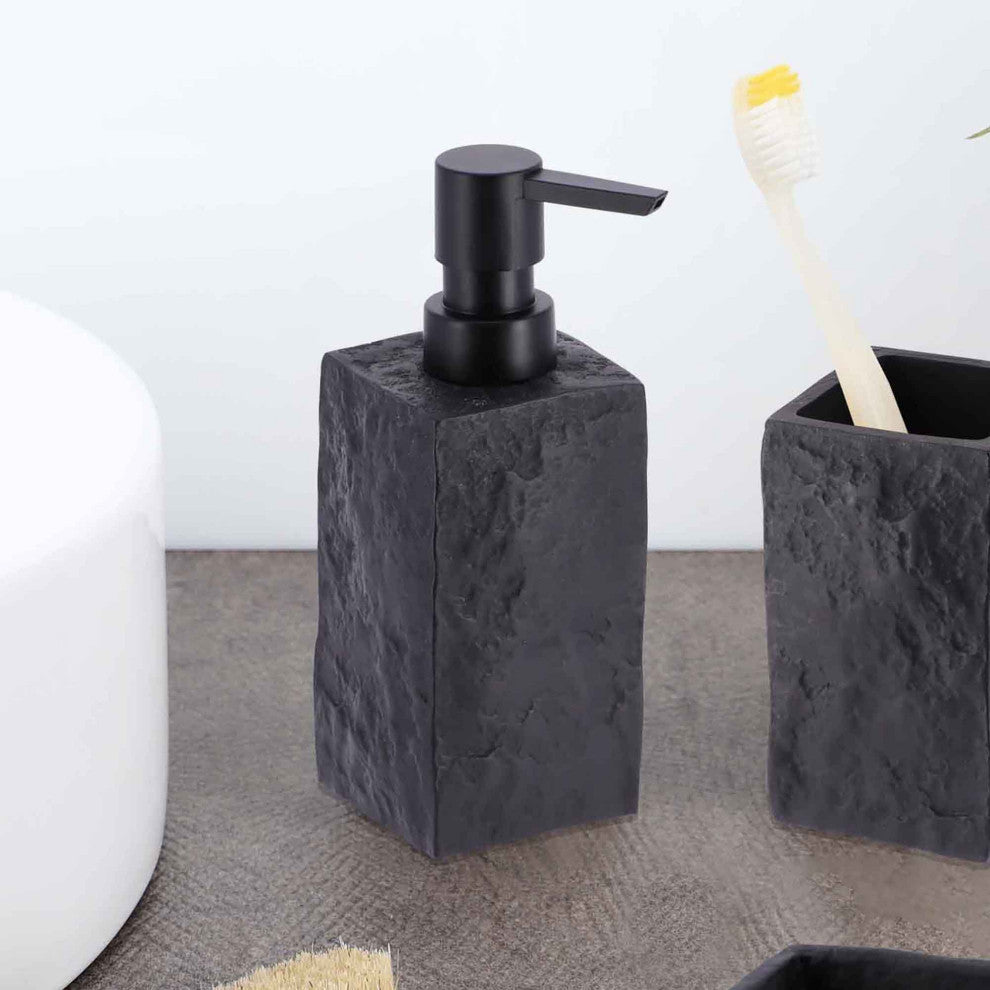 Modern Square Resin Soap & Lotion Dispenser - 9 fl oz, Stone Effect Design, Black