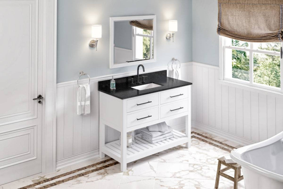 Wavecrest Contemporary White 48" Vanity, Black Granite Vanity Top