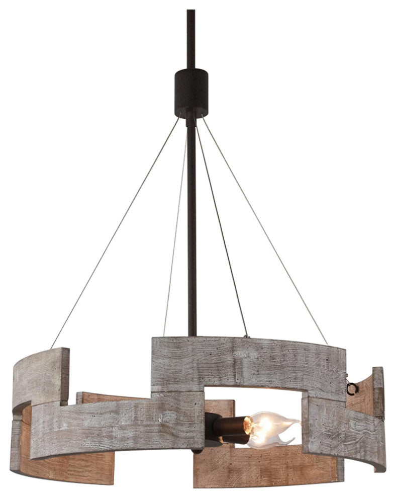 5 Light Drum Wood Chandelier Circle Art Pendant Lighting