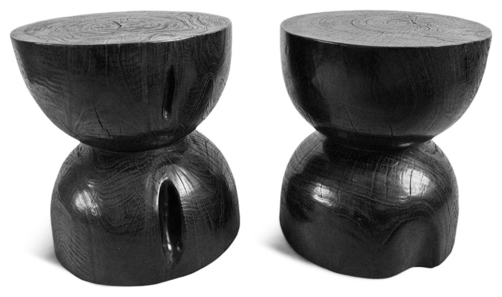 Ebony Hourglass Wood Stool Table