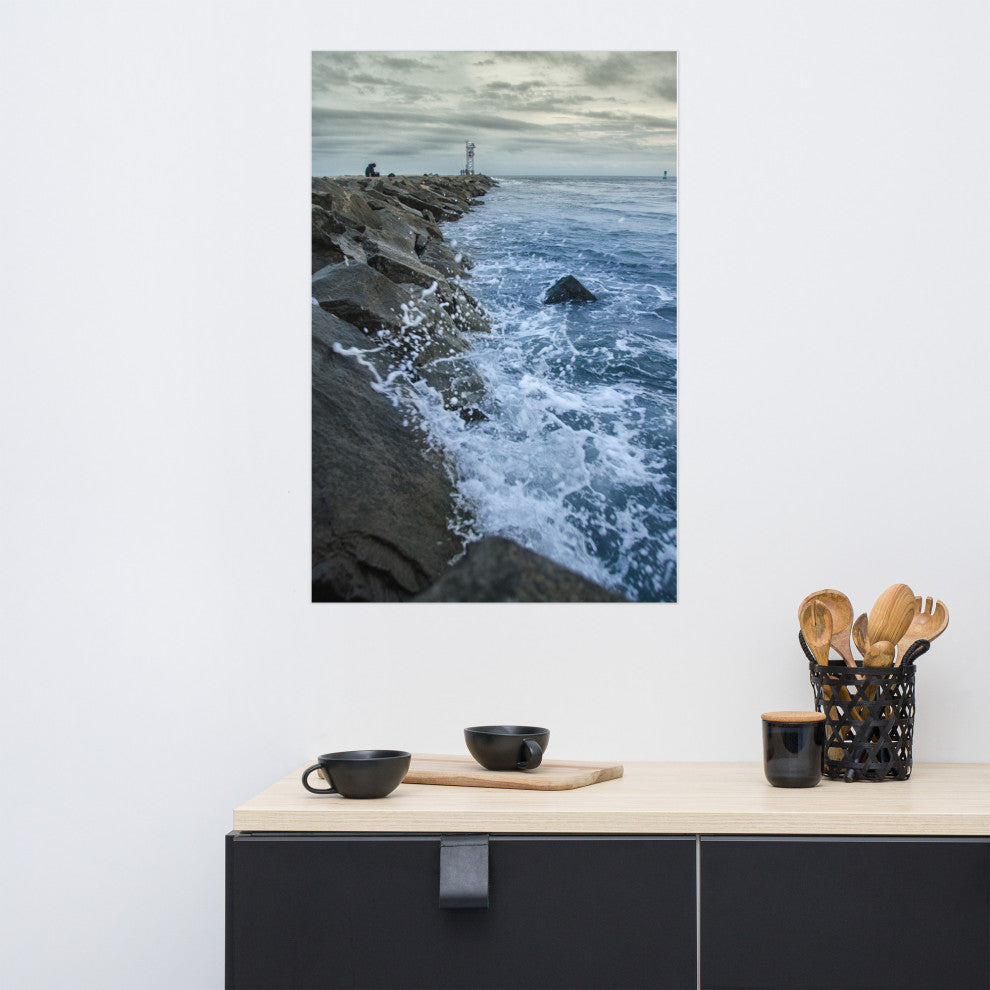 Splashing on the Jetty Landscape Photo Unframed Wall Art Print, 24" X 36"