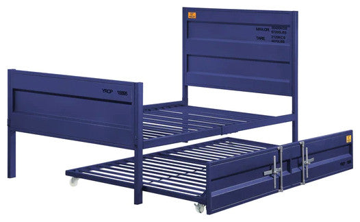 Benzara BM204620 Industrial Style Twin Size Bed with Straight Leg Support, Blue