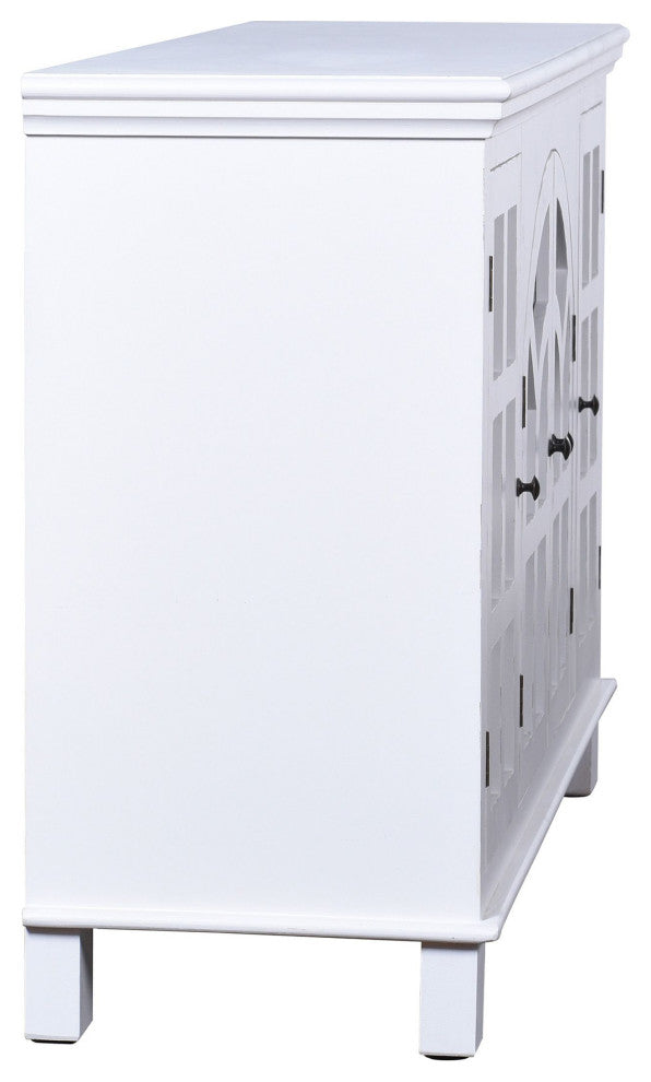 Vermont Sideboard White Wood Cabinet With 4 Doors With Glass