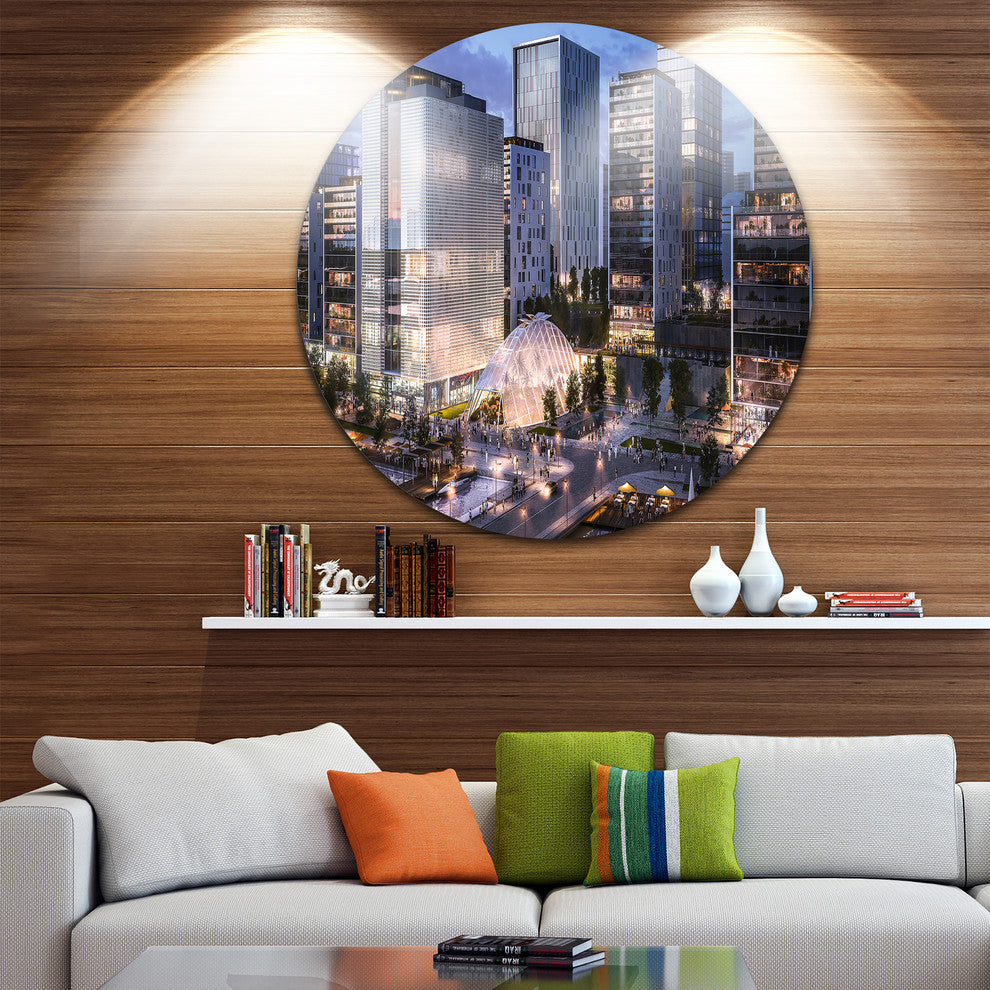 Residential Complex Close-Up, Cityscape Photo Round Wall Art, 11"