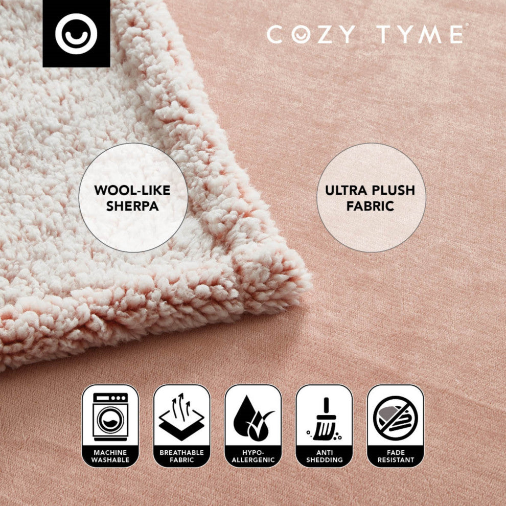 Amarey Flannel Reversible Sherpa Throw, Blush